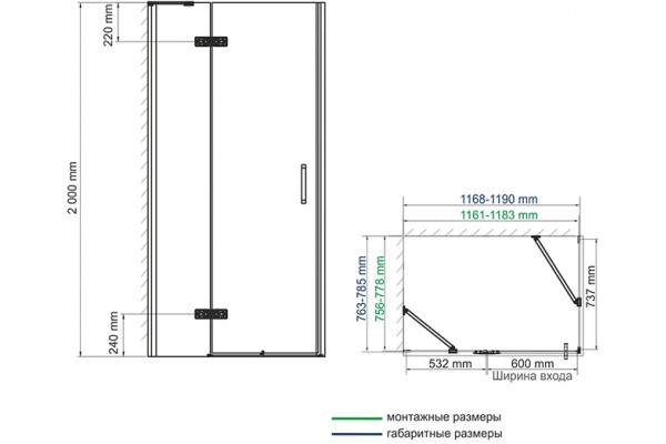 Душевой уголок Wasserkraft Aller 10H06LB black matt, 120x80 см, прямоугольный, двери распашные