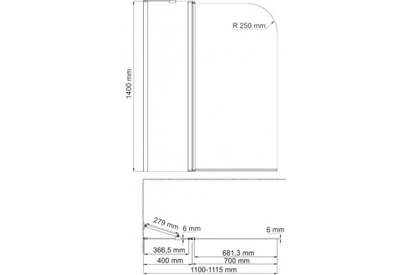 Шторка на ванну Wasserkraft Leine 35P02-110W распашная, стекло прозрачное