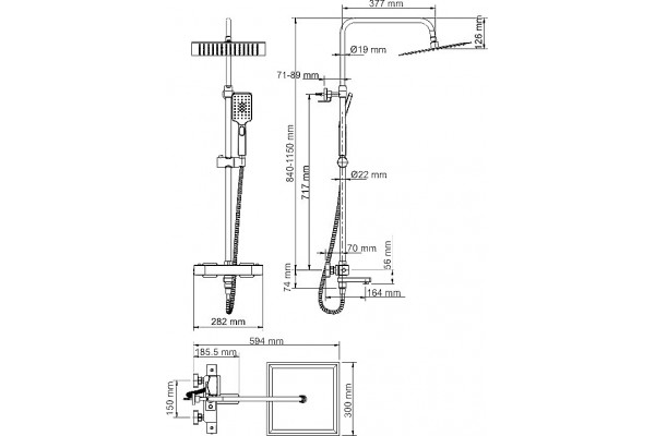 Душевая стойка Wasserkraft Exter A19901Thermo хром, штанга 115 см