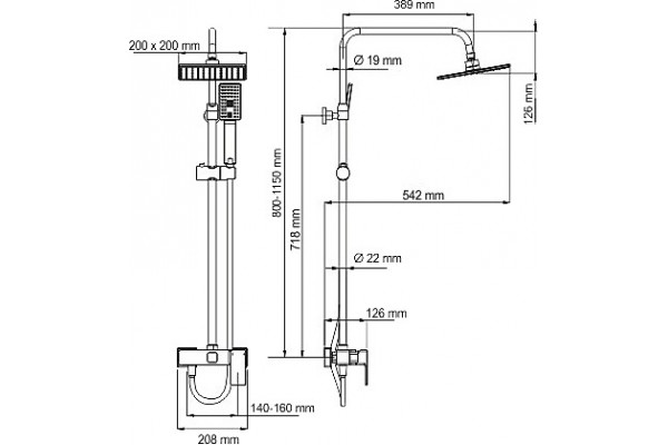 Душевая стойка Wasserkraft A17702 хром, штанга 115 см, шланг 150 см