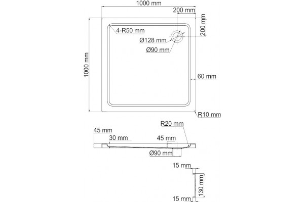 Поддон для душа Wasserkraft Amper 29T19 100x100 см квадратный, средний