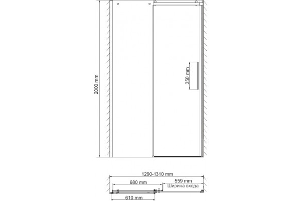 Душевая дверь в нишу Wasserkraft Dinkel 58R30 130 см раздвижная, стекло прозрачное
