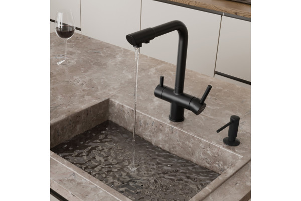 Смеситель для кухни Wasserkraft A8367 черный матовый однорычажный, высота излива 27.8 см