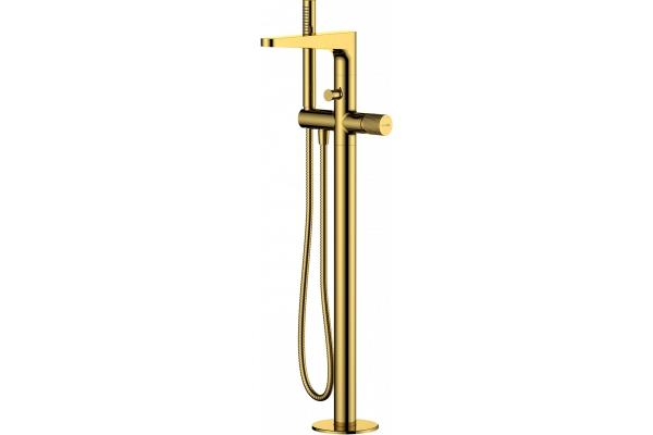 Смеситель для ванны с душем Wasserkraft Sauer 7121 золотой глянцевый, однорычажный, длина излива 24 см