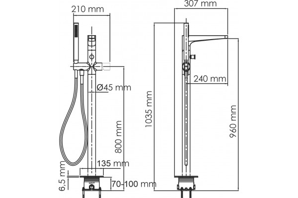 Смеситель для ванны с душем Wasserkraft Sauer 7121 золотой глянцевый, однорычажный, длина излива 24 см