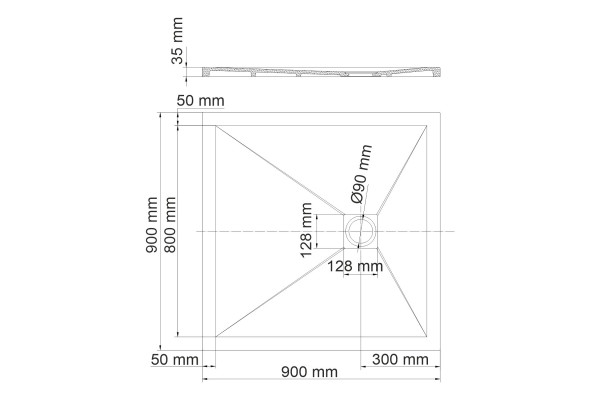 Поддон для душа Wasserkraft Aller 10T03 90x90 квадратный, низкий