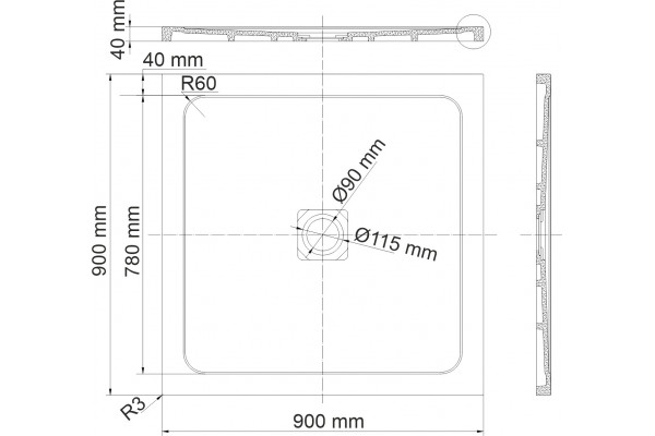 Поддон для душа Wasserkraft Dinkel 58T03 90x90 квадратный, низкий