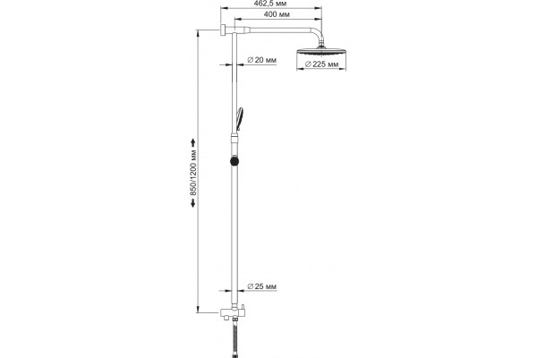 Душевая стойка Wasserkraft A066 хром, штанга 120 см, шланг 150 см