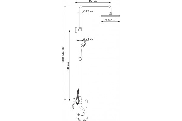 Душевая стойка Wasserkraft A14401 хром, штанга 125 см, шланг 150 см