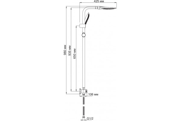 Душевая стойка Wasserkraft A045 штанга 98 см, шланг 150 см, 1 режим