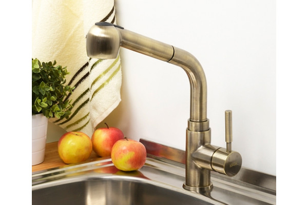 Смеситель Wasserkraft A8237 для кухонной мойки, светлая бронза, однорычажный, высота излива 25.7 см