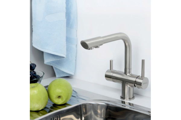 Смеситель Wasserkraft A8027 для кухонной мойки, матовый хром, однорычажный, высота излива 20.8 см