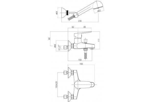Смеситель Webert Sax Evolution SE850101560 для ванны, черный, однорычажный