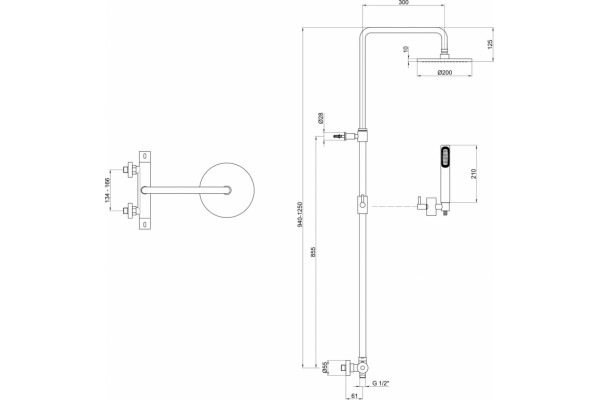 Душевая стойка Webert Elio EL980507015PVC хром штанга 127.75 см, шланг 150 см