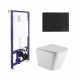 Комплект 3 в 1 инсталляция Berges Wasserhaus Novum + унитаз WeltWasser Gelbach 004 GL-WT + кнопка черная в современном стиле