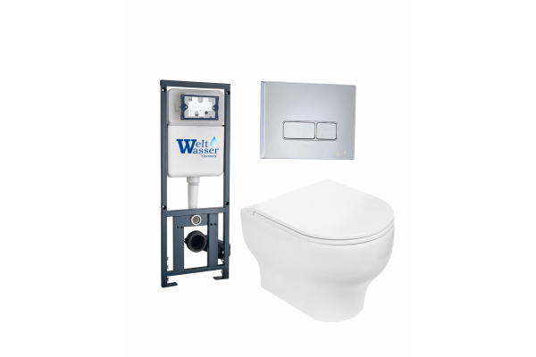 Комплект 3 в 1 инсталляция WeltWasser WW Marberg 410 + Подвесной унитаз WeltWasser Erlenbach 004 GL-WT + кнопка хром SE в современном стиле
