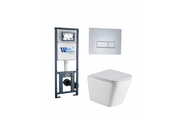 Комплект 3 в 1 инсталляция WeltWasser WW Marberg 410 + Подвесной унитаз WeltWasser Gelbach 004 GL-WT + кнопка хром SE в современном стиле
