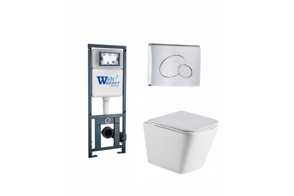 Комплект 3 в 1 инсталляция WeltWasser WW Marberg 410 + Подвесной унитаз WeltWasser Gelbach 004 GL-WT + кнопка хром RD в современном стиле