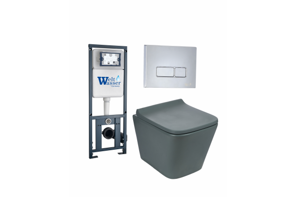 Комплект 3 в 1 инсталляция WeltWasser WW Marberg 410 + Подвесной унитаз Weltwasser WW SK Gelbach 004MT-GR + кнопка хром SE в современном стиле
