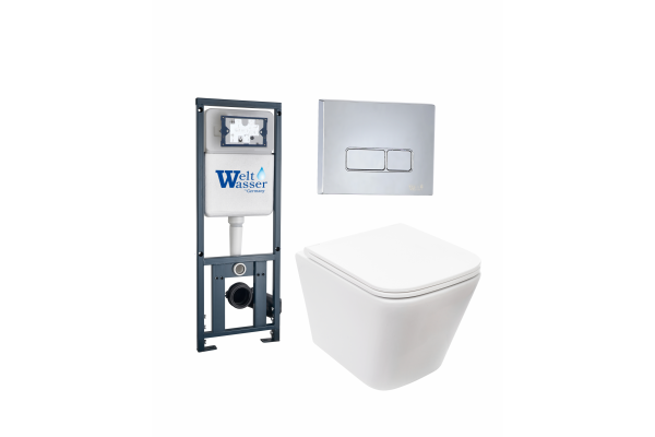 Комплект 3 в 1 инсталляция WeltWasser WW Marberg 410 + Подвесной унитаз Weltwasser Gelbach 004 MT-WT + кнопка хром SE в современном стиле