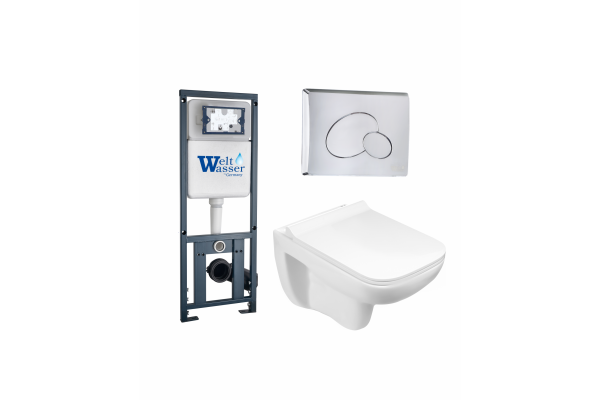 Комплект 3 в 1 инсталляция WeltWasser WW Marberg 410 + Подвесной унитаз Weltwasser Kehlbach 004 GL-WT + кнопка хром RD в современном стиле