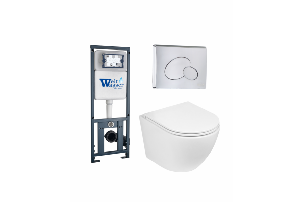 Комплект 3 в 1 инсталляция WeltWasser WW Marberg 410 + Подвесной унитаз Weltwasser Merzbach 041 GL-WT + кнопка хром RD в современном стиле