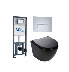 Комплект 3 в 1 инсталляция WeltWasser WW Marberg 410 + Подвесной унитаз Weltwasser Merzbach 004 MT-BL + кнопка хром SE в современном стиле
