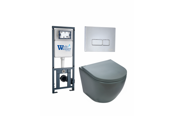 Комплект 3 в 1 инсталляция WeltWasser WW Marberg 410 + Подвесной унитаз Weltwasser Merzbach 004 MT-GR + кнопка хром SE в современном стиле