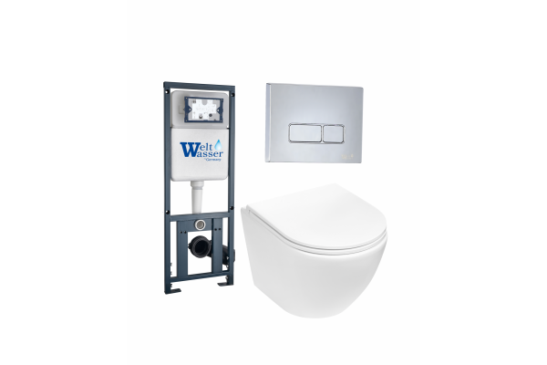 Комплект 3 в 1 инсталляция WeltWasser WW Marberg 410 + Подвесной унитаз Weltwasser Merzbach 004 MT-WT + кнопка хром SE в современном стиле