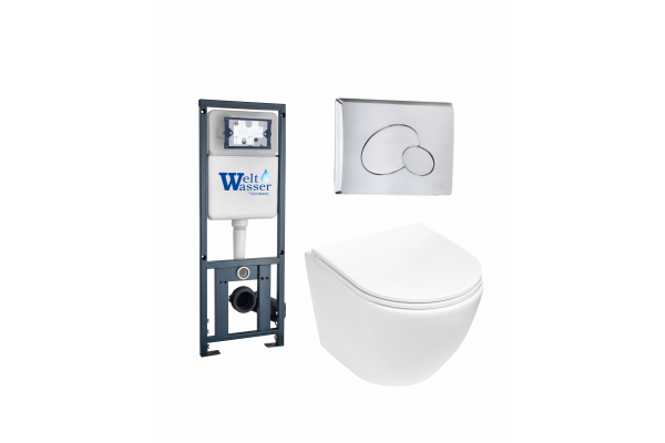 Комплект 3 в 1 инсталляция WeltWasser WW Marberg 410 + Подвесной унитаз Weltwasser Merzbach 004 MT-WT + кнопка хром RD в современном стиле