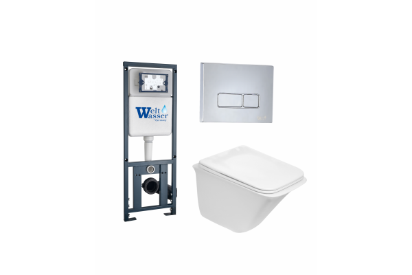 Комплект 3 в 1 инсталляция WeltWasser WW Marberg 410 + Подвесной унитаз Weltwasser Rotbach 004 GL-WT + кнопка хром SE в современном стиле