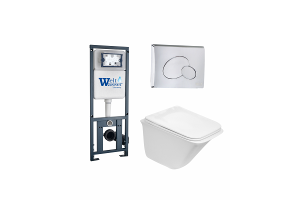Комплект 3 в 1 инсталляция WeltWasser WW Marberg 410 + Подвесной унитаз Weltwasser Rotbach 004 GL-WT + кнопка хром RD в современном стиле