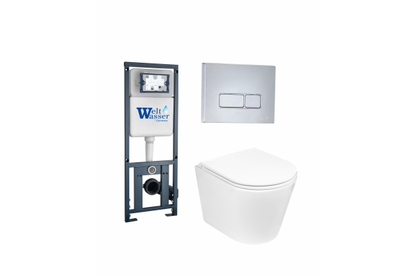 Комплект 3 в 1 инсталляция WeltWasser WW Marberg 410 + Подвесной унитаз Weltwasser Salzbach 004 GL-WT + кнопка хром SE в современном стиле