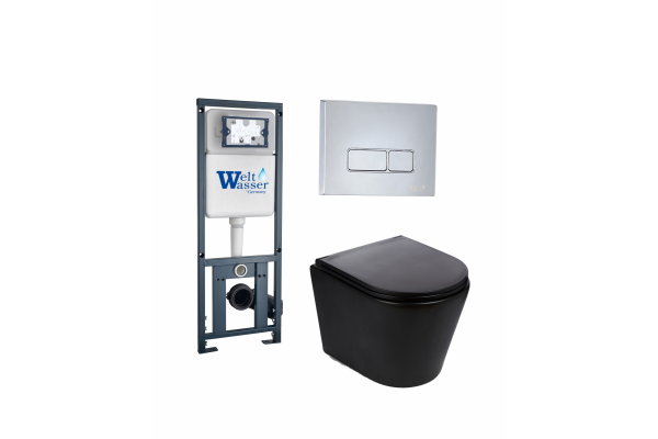 Комплект 3 в 1 инсталляция WeltWasser WW Marberg 410 + Подвесной унитаз Weltwasser Salzbach 004 MT-BL + кнопка хром SE в современном стиле