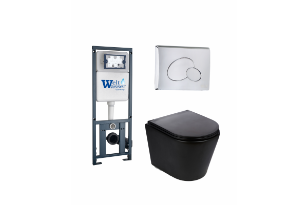 Комплект 3 в 1 инсталляция WeltWasser WW Marberg 410 + Подвесной унитаз Weltwasser Salzbach 004 MT-BL + кнопка хром RD в современном стиле
