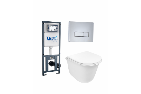 Комплект 3 в 1 инсталляция WeltWasser WW Marberg 410 + Подвесной унитаз Weltwasser Telbach 004 GL-WT + кнопка хром SE в современном стиле