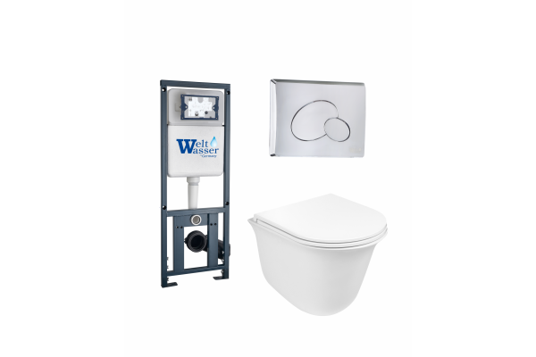 Комплект 3 в 1 инсталляция WeltWasser WW Marberg 410 + Подвесной унитаз Weltwasser Telbach 004 GL-WT + кнопка хром RD в современном стиле