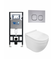 Комплект 3 в 1 инсталляция WeltWasser WW Amberg 506 +  Подвесной унитаз WeltWasser Heimbach 004 GL-WT +  Клавиша смыва WeltWasser WW Amberg RD-CR в современном стиле