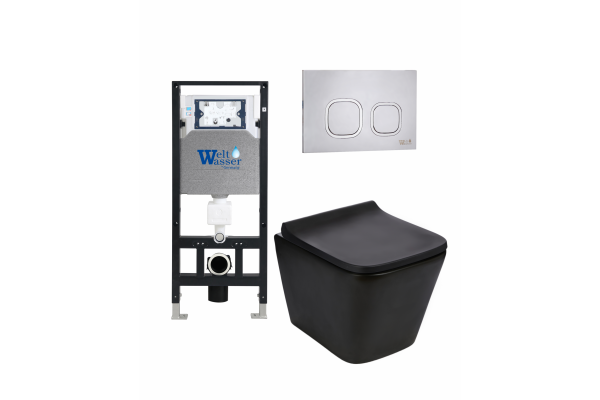 Комплект 3 в 1 инсталляция WeltWasser WW Amberg 506 +  Подвесной унитаз WeltWasser Gelbach 004 MT-BL +  Клавиша смыва WeltWasser WW Amberg RD-MT в современном стиле