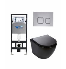 Комплект 3 в 1 инсталляция WeltWasser WW Amberg 506 +  Подвесной унитаз WeltWasser Merzbach 004 MT-BL +  Клавиша смыва WeltWasser WW Amberg RD-CR в современном стиле