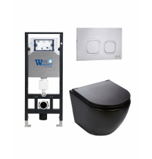 Комплект 3 в 1 инсталляция WeltWasser WW Amberg 506 +  Подвесной унитаз WeltWasser Merzbach 004 MT-BL +  Клавиша смыва WeltWasser WW Amberg RD-MT в современном стиле