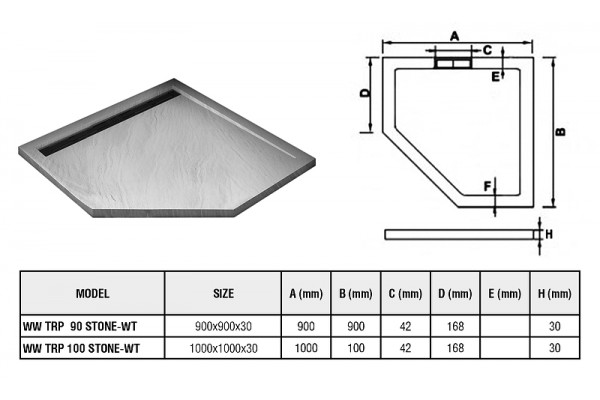 Поддон для душа из искусственного камня WeltWasser WW TRP 90 STONE-WT 90x90 белый пятиугольный,  в современном стиле