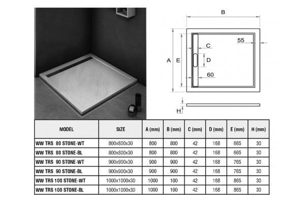 Поддон для душа из искусственного камня WeltWasser WW TRS 80 STONE-WT 80x80 белый квадратный,  в современном стиле