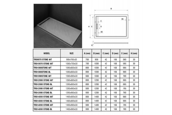 Поддон для душа из искусственного камня WeltWasser WW TRS 12080 STONE-WT 120x80 белый прямоугольный,  в современном стиле