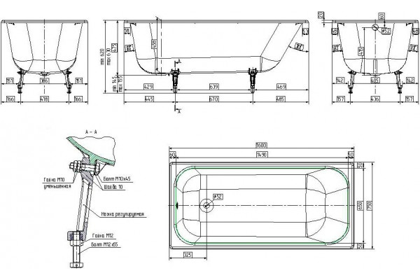 Чугунная ванна Wotte Start 160x75 прямоугольная, встраиваемая, объем 220 л.