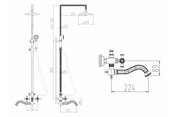 Душевая стойка Zorg Antic AZR 608 DS-3-6 BR бронза, штанга 140.1 см