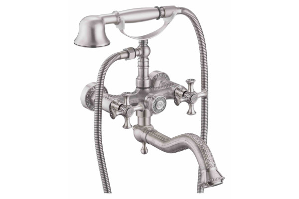 Смеситель Zorg Antic A 7000W-SL для ванны с душем, двухвентильный, серебро