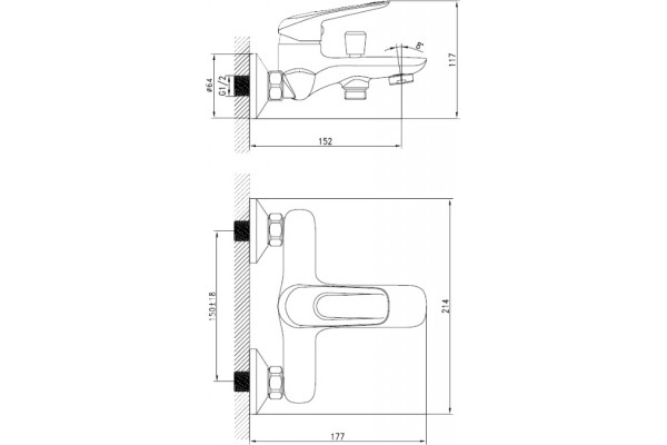 Смеситель Zorg Sanitary ZR 101 W-1 для ванны с душем, однорычажный, хром