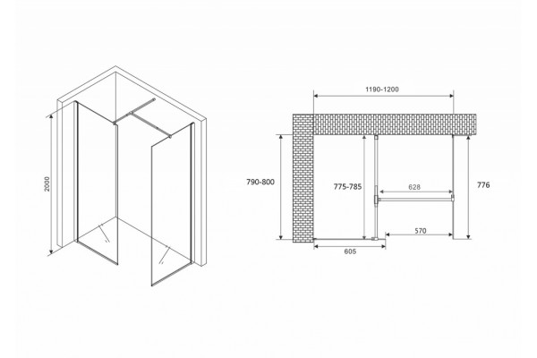 Душевой уголок ABBER Immer Offen AG67128B