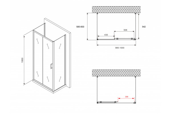 Душевой уголок ABBER Schwarzer Diamant AG30100B-S60B-S60B